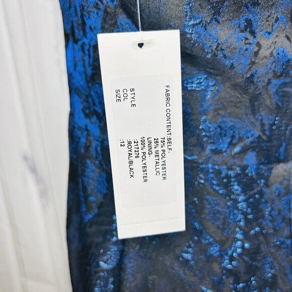 NWT Rickie Freeman for Teri Jon Blue Black Metallic Jacquard Bow Dress Sz 12 NEW - Picture 10 of 16